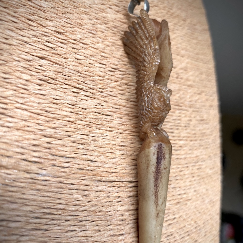 Amazing hand carved antler owl pendant